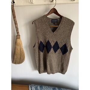 Britches Sweater Vest L Argyle Cotton V-Neck Grandpa New England Chunky Y2K 90s